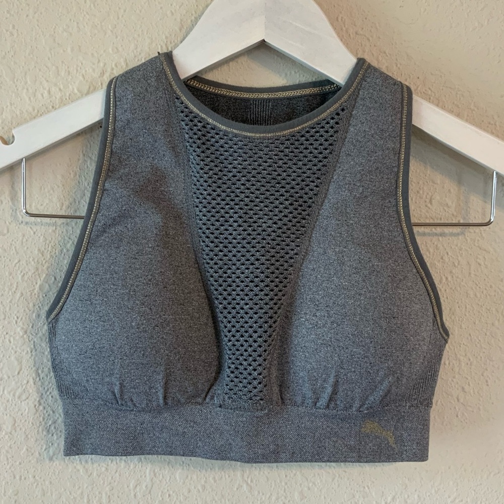 Puma high neck sports bra with gold detail size S
